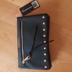 New Rampage Brand 3-compartment Black Evening Bag with gold chain strap.